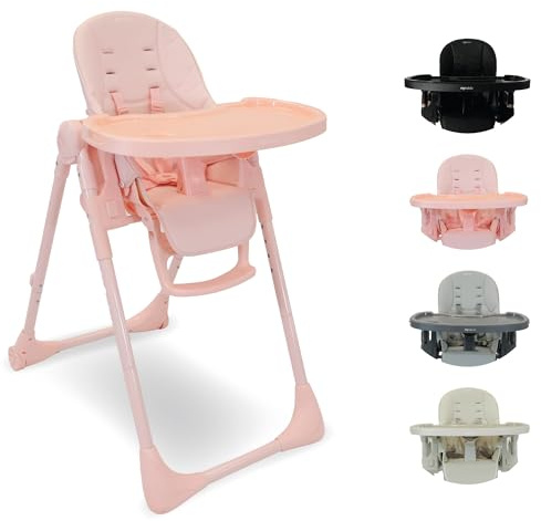 My Babiie MBHC9 Highchair from Birth – Newborn to 3 Years (15kg), Adjustable, 5 Recline Positions, 7 Height Settings, Removable Tray, Padded Seat, Foldable, Chair for Baby & Toddler – Pink
