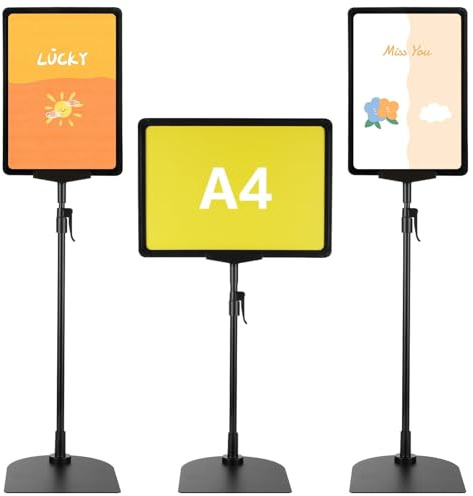 LDHHYH Lot de 3 porte affiche A4, support pour affiche, Stands de Présentation avec Base, Support de Panneau Extérieur, présentoir A4 sur Pied 360 Degrés Réglable, présentoirs porte menu restaurant