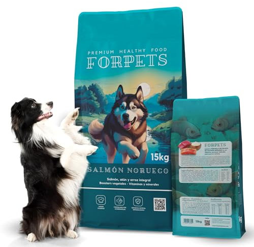 FORPETS Pienso Perros Adultos Salmón 15KG, Comida para Perro Pequeño, Mediano, Adulto, Dog Food, Comida Perro, Pienso Natural para Perros Adultos, Arroz Salmón Noruego Premium