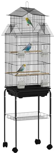 PawHut Bird Cage Budgie Cage with Stand Slide Tray Handle for Finch Canary 43 x 32.5 x 163cm Black