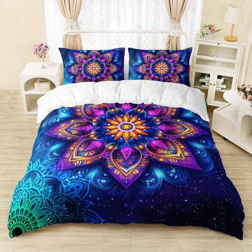 AILONEN Mandala Bedding Set Queen Size, Bohemian Mandala Duvet Cover Set for Kids Girls Teens,Exotic Floral Comforter Cover for Bedroom Decor,3-Piece,1 Quilt Cover and 2 Pillowcases,Soft