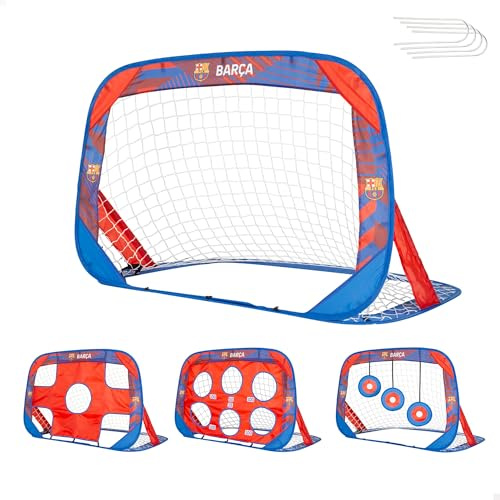 COLORBABY FC Barcelona portería Pop-up fútbol 4 en 1, 120 x 80 x 80 cm, con dianas Intercambiables, Bolsa con Asas, Montaje rápido, optimo para jardín, Desde 3 años (77594)