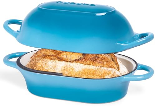 Dutch Oven For Sourdough Bread Baking – Enamelled Cast Iron Bread Loaf Pot – Oven Safe Non Stick Bread Pot – Rectangular,Light Blue, 24cm x 16cm – by Nuovva