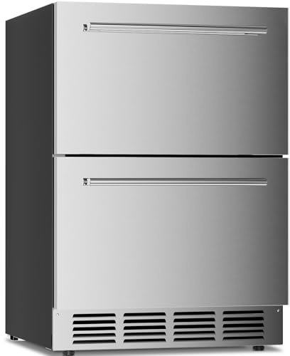 Antarctic Star Outdoor Beverage Refrigerator 24 Inch Wide,Stainless Steel Double Drawer Mini Fridge 145 Cans for Undercounter Built-in or Freestanding,Wine Cooler for Home & Patio,32-50°F,Silver