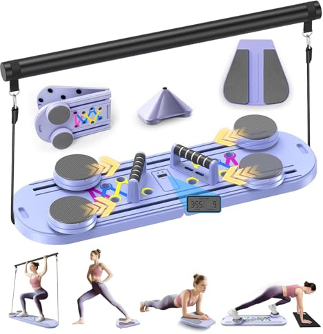 Pilates Board - Pilates Reformer Set with Timer, 7 in 1 Multi-Purpose Foldable Reformer Pilates Machine, Portable Pilates Equipment for Women, Home Workout, Fitness, Exercise, Abs, Core