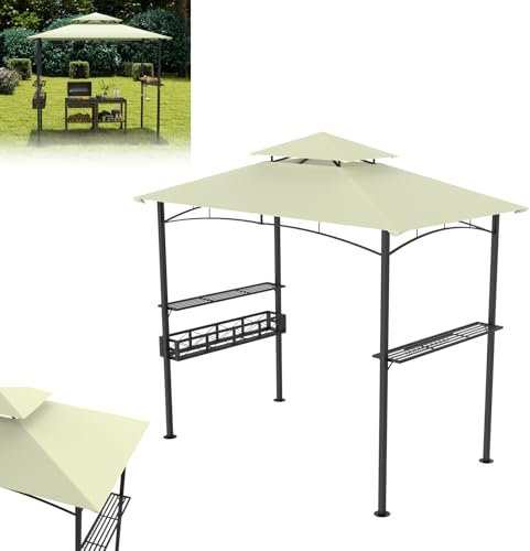XINZI Tonnelle de barbecue avec design résistant à l'hiver, construction métallique robuste, toit en polyester, panier de rangement pour jardin, terrasse, toit de barbecue et activités de plein air