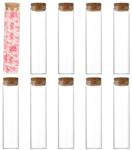 10 tubos de ensayo de vidrio de 60 ml con tapones de corcho, botellas pequeñas transparentes para manualidades, decoraciones de fiestas, almacenamiento de caramelos, especias, botellas de deseos