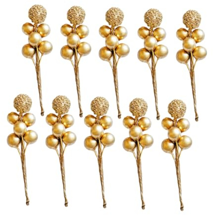 Toyvian 10 Pièces Branches De Baies Artificielles Dorées Décor De Baies De Fête Ornements DIY pour Sapin De Noël Couronnes Centres De Table Mariage Et Décoration Maison