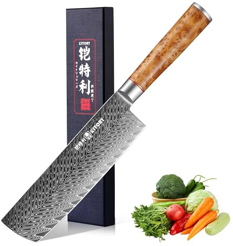Kitory Kochmesser Nakiri Kniv Damaskusstål 73 Lager Kökskniv Damaskuskniv 18 cm Blad av 10Cr15CoMoV Stål med Vitt Skuggträ Handtag - Pro Damaskus Serie