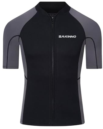 CHICTRY Homme Veste en Neoprène 2mm Manches Courtes Combinaison Court Zippé Avant pour Surf Plongée Natation Gris 3XL