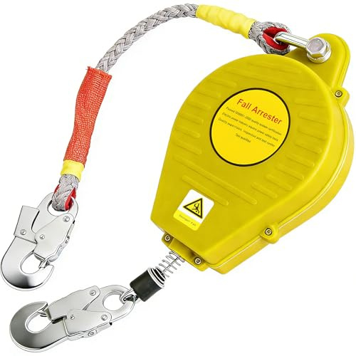 3m-20m Dispositivo Anticaduta Retrattile, Dispositivo Anticaduta a Richiamo Automatico con Gancio Autobloccante, Attrezzature Protezione Personale per Tetto e Lavoro Aereo (Giallo, 10m)