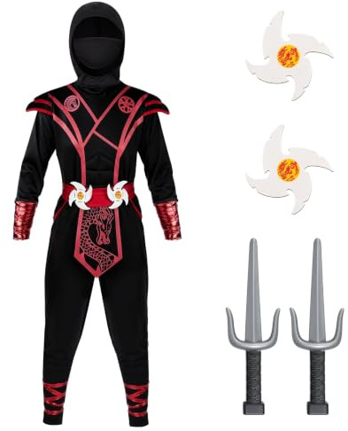 BSBUY Déguisement Ninja pour Enfants, Ensemble de Costumes de Ninja pour Enfants, Garçons Ninja Cosplay Ensemble Confortable & Sécuritaire pour Fête d'halloween, Jeu de Rôle Fête de Noël Carnaval, M