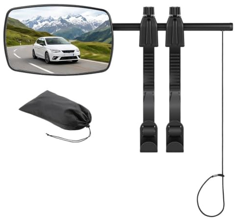 NUTKIT Espejos Universales para Caravana,1Pc Espejos Exteriores Retrovisores de Caravana,Spejos de Ajustables con Abrazaderas y Almohadillas de Goma,Para Autocaravanas,Camiones,etc(lado izquierdo)