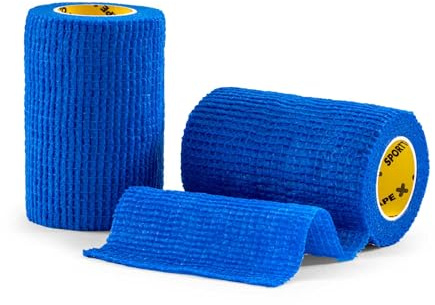 SPORTTAPE Self-Adhesive Cohesive Bandage, 2 Rolls - 7.5cm x 4.5m, Blue | Compression & Vet Wrap for Dogs, Horses, Sports Stretch Tape for Football, Ankles, Joints, Fingers, Wrists & Sock Tape