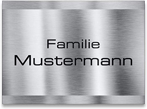 Metzler Namensschild Edelstahl - für Briefkasten, Haustür oder Wand-montage - inklusive Gravur - selbstklebend oder Bohrungen - wetterfest - Produktmaße: 110x80mm (Selbstklebend)