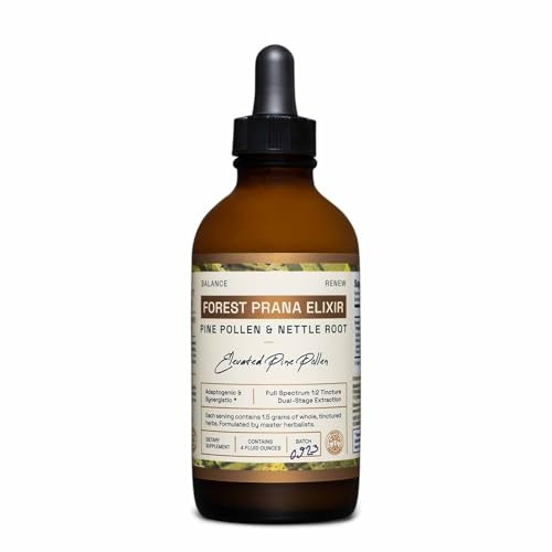Forest Prana Elixir Pine Pollen and Nettle Root Tincture – 1:2 True Dual-Stage Extraction – Mountain Harvest Pine Pollen – 4 Fl Ounce Bottle