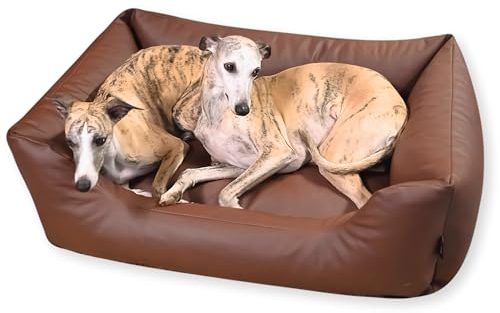 4L Textil Mario Wasserfestes Hundebett Kunstleder Hundekorb aus Kunstleder Hundebett große und mittelgroße Hunde Hundesofa Kunstleder XXL Hundekissen Kunstleder (120x90 cm, Braun)