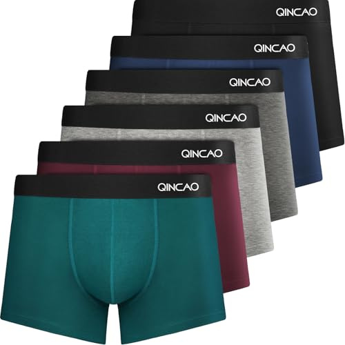 QINCAO Mens Boxers Briefs 6 Pack Combed Cotton Tagless Soft & Slim Fit | Boxers for Men, Boxer Shorts Mens, Soft Elasticated Waistband, Breathable, Anti-Chafe, Multipack, Everyday Wear
