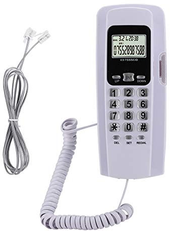 Landline Phones,DTMF/FSK Mini Wall Mounted Corded Telephone with Caller ID LCD Display Backlight Callback Function for Home Office Company Hotel(white)