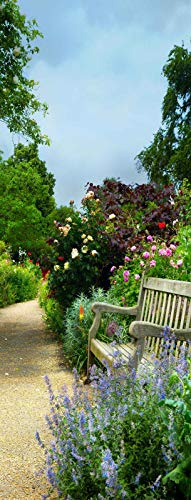 A.Monamour 3D Door Stickers for Interior Doors Bench and Flowers in Morning in An English Park Nature Scenery Vinyl Waterproof Self Adhesive Door Mural Decals for Bedroom Office Bathroom 77 x 200 cm