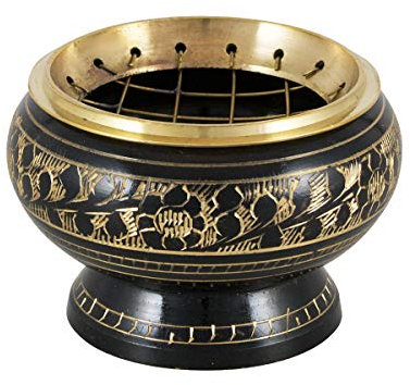 NKlaus bruciatore d'incenso con motivo nero - ottone dorato con griglia 6cm bruciatore d'incenso bruciatore d'incenso modalità carbone su sabbia 4013