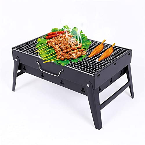 LJBOZ Barbacoa de CarbóN PortáTil, Parrilla de CarbóN Plegable de Acero Inoxidable, Parrilla de Barbacoa 3-4 Personas para JardíN, Terraza, Camping, Picnic, 60x22x31.5cm