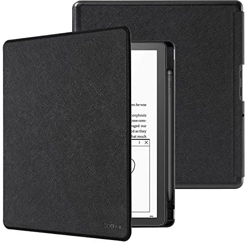 CoBak Fodral för Kindle Scribe – Ny PU-läderfodral med automatisk sömn/veckfunktion, kompatibelt med 10,2-tums Kindle Scribe (utgiven 2022 & 2024) inklusive pennfodral, Svart