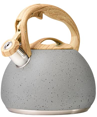 La Moustache - Hervidor de Agua Silbante【3L】de Acero Inoxidable para 12 Tazas | sin BPA, Ø25 cm Apto para Inducción, Gas y Vitrocerámica con Asa Ergonómica Antiquemaduras, Diseño Vintage (Gris)