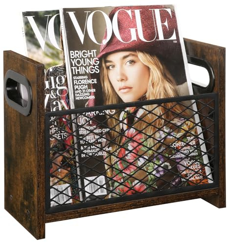 YINMIT Magazine Holder, Magazine Rack for Desktop and Home Office, Farmhouse File Storage Basket for Letters, Magazines, Books, Newspapers (Small)