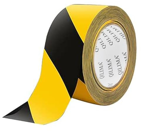 QILIMA Signal Markierungsklebeband selbstklebendes Warnband zur permanenten Markierung und Kennzeichnung von Gefahrenzonen aus robustem PPE 33 m x 50 mm Gelb/Schwarz