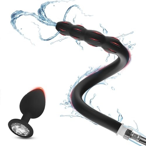 FLUTOY Po Dusche 51cm mit 4 Analkugeln,Analdusche mit Anal Plug für Analverkehr,Einlauf Klistiere Intimdusche zur Darmreinigung erotisches Sexspielzeug für Paare extrem sex (Schwarz)
