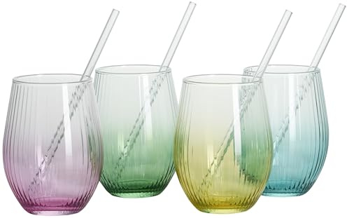 Ritzhoff & Breker longdrinkglas set färg, 4 delar med glassugrör