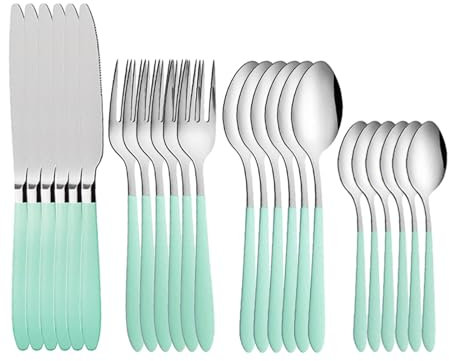 RETON Set di 24 posate Nordic per 6 persone, posate in acciaio inox, forchetta, coltello, set di posate da campeggio, per casa, feste, ristorante, posate lavabili in lavastoviglie