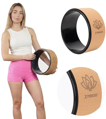 TREXO Yoga Wheel Natural Cork with a Diameter of 32 cm and a Width of 13 cm in Brown Made from 100% Ecological Cork Perfect for Stretching Comfortable Thanks to Foam Padding Lightweight Yoga Wheel