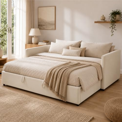Bäddsoffa, konvertibel 90/180 x 200 cm, vadderad 2-sits, konvertibel säng med ribbotten, multifunktionell bäddsoffa för vardagsrum, lägenhet, sovrum, sammetstyg (utan madrasser)