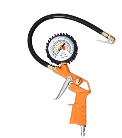 QIUMIN Gonfleur de pneus pour compresseur d'air, 0-16 bar, Manomètre mécanique à aiguille, Testeur de pression pour voiture, moto, vélo et bateaux gonflables (Orange)