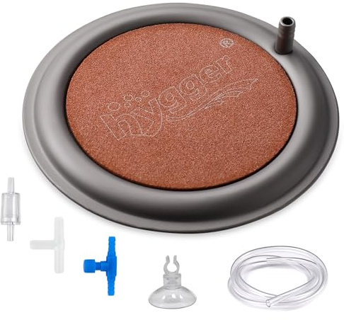 hygger Nano-luftsten 10 cm (4,1 tum) akvarieutloppsset, syre diffusor bubblare för akvarium, luftstenskiva, fisktank med bas av rostfritt stål