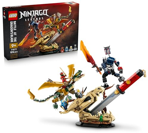 LEGO NINJAGO Battaglia alla Lama del Drago - Giocattolo Ninja con Drago, Action Figure Mech e 4 Minifigure con Katana - Decorazione Cameretta - Regalo di Compleanno per Bambini da 9 Anni in su - 71871