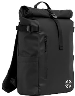 Mochila Enrollable Impermeable Expandible 20-25 L para Portátil 15,6 con Acceso Rápido, Organizadores, Ligera, Roll Top Urbana, Asa Trolley, Casual Hombre Mujer, Viaje, Universidad, Trabajo, Negra