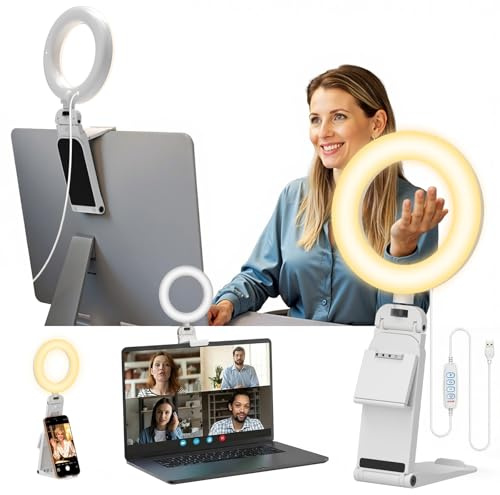 Evershop kontinuerligt ljus ringljus med stativ mobiltelefon laptop videokonferens ljus med klämma 6 tum bord LED ring ljus selfie ringlampa dimbar kontaktlampa för Comptuer Monitor Zoom