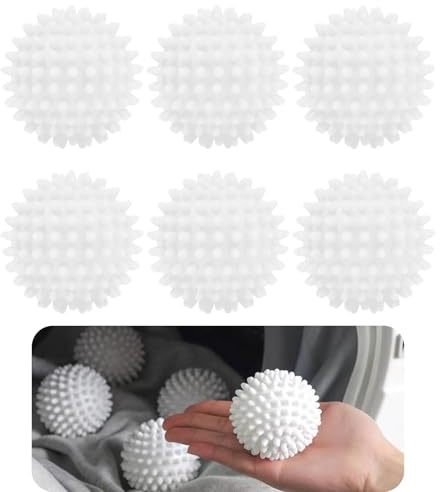6PCS Tumble Dryer Balls, Laundry Balls for Tumble Dryer, Reusable Tumble Clothes Softener Washing Machine Ball Fluffy Clothing for Home Washing Machine(White)