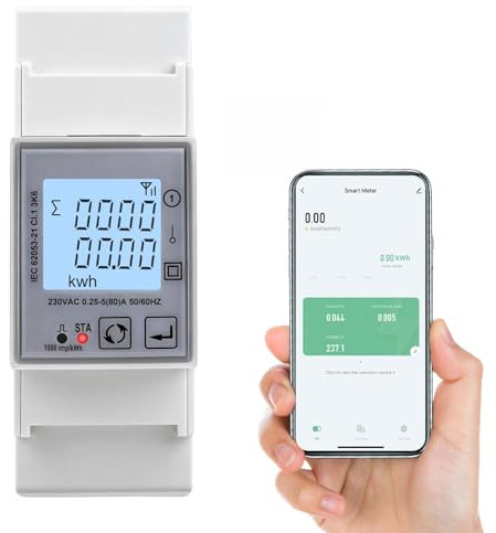 Medidor de consumo electrico 80A contador electrico WIFI tuya smart AC230V Contador de Energía monofásico pantalla LCD digital 1000 imp/kWh Protección contra sobretensión y sobrecorriente DAC2120C