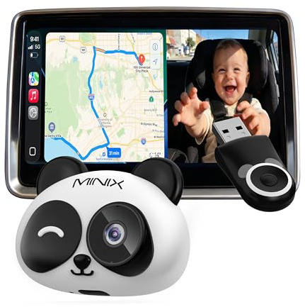 MINIX CA520 Wireless CarPlay Baby Camera for iPhone Only (Not Compatible with Android Auto), 1080P Rear Seat Baby Monitor, Night Vision, 150° Wide View, Low Latency for Factory Wired CarPlay