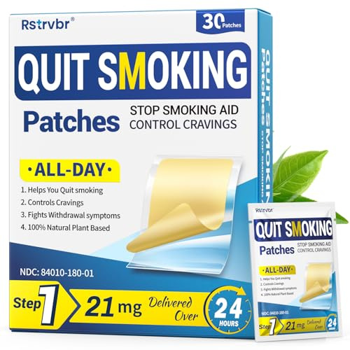 Rstrvbr Step 1 Nicotine Patches to Quit Smoking, Easy, Effective Quitting Aid Smoking or Vaping Quitting Aid，Stop Smoking Nicotine Patches 21mg - Nicotine Transdermal System Patches (30 Count)