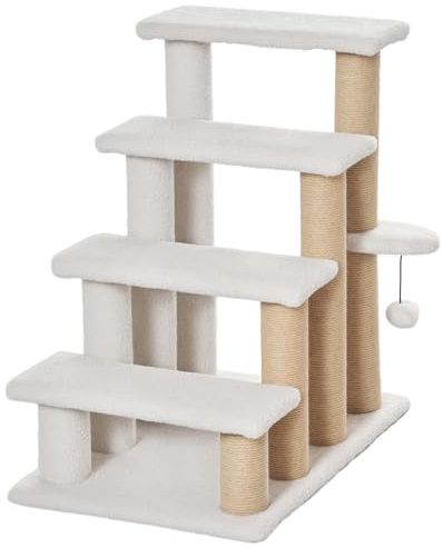 PawHut Escalera para Gatos de 4 Niveles Poste de Yute 60x40x64 cm Blanco