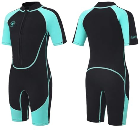 Lemorecn Kids Shorty Wetsuit for Boys Girls, 2.5mm Ultra Stretch Neoprene | Front Zip Shorty Suits, Thermal Swimsuit, UPF 50+, Stretchy & Flexible, Suitable for Diving Surfing Swimming Kayaking