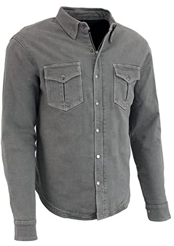 Milwaukee Leather MPM1621 Men's Grey CE Armored Long Sleeve Motorcycle Riders Shirt w/Reinforced w/Aramid Fibers - Medium
