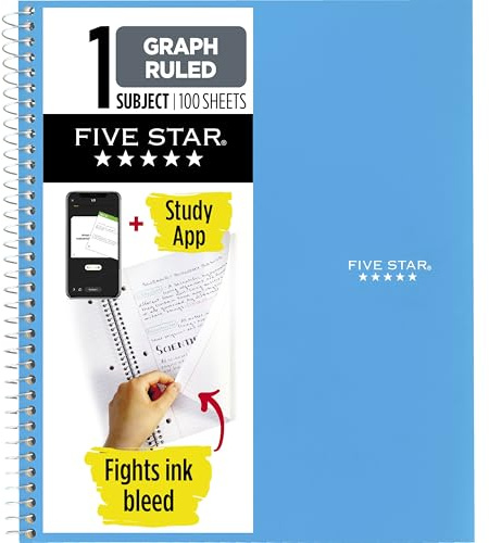 Five Star Spiral Notebook + Study App, 1 Subject, Graph Ruled Paper, Fights Ink Bleed, Water Resistant Cover, 8-1/2 x 11, 100 Sheets, Tidewater Blue (06190AA4)