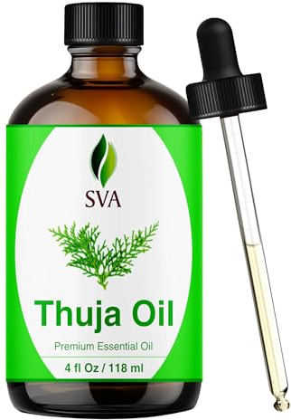 SVA Thuja Essential Oil – 4 Fl Oz – 100% Natural Thuja Oil - for Diffuser, Hair Care, Face, Skin Care, Aromatherapy, Scalp and Body Massage, Soap and Candle Making – with Dropper