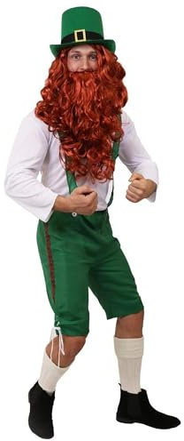 Dammar LEPRECHAUN FANCY TRUSCOSTUME – ST PATRICKS DAG FANCY TRUSER, vit SHIRT, topp hatt och falskbär/pinne (X-LARGE)